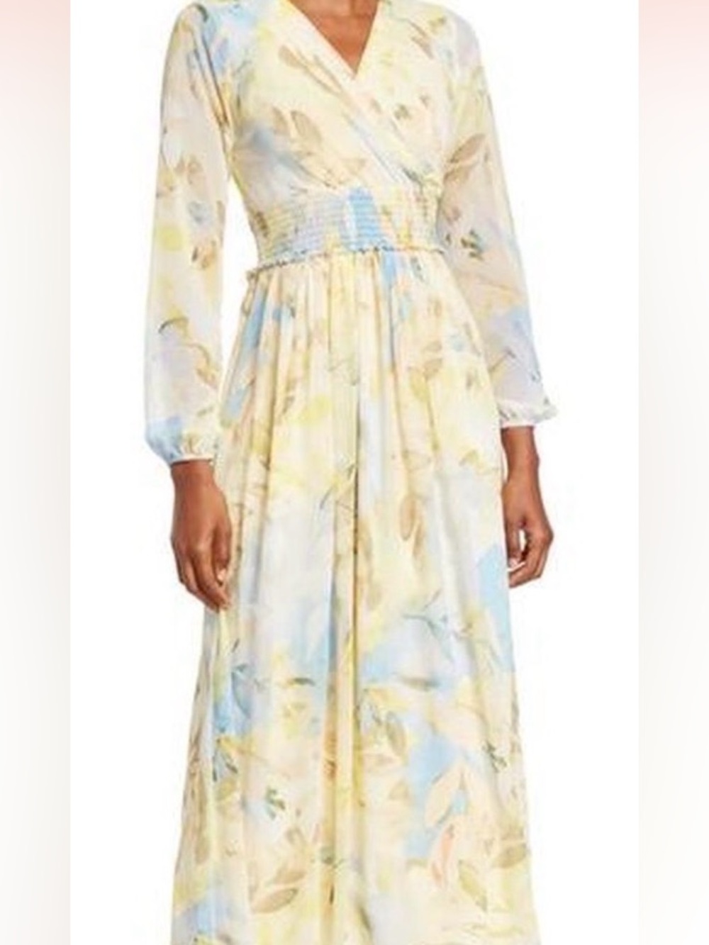 Laundry By Shelli Segal Pastel Yellow and Sky Blue Floral Maxi Dress
